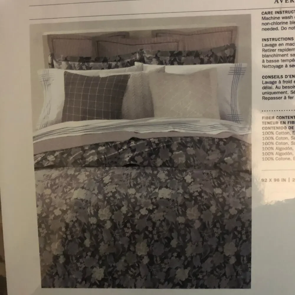 Ralph Lauren Avery Duvet Cover Full Queen Charcoal Gray Chrysanthemum Floral New